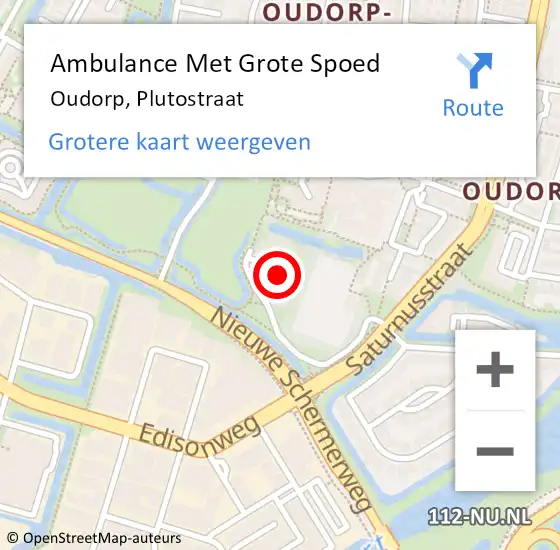 Locatie op kaart van de 112 melding: Ambulance Met Grote Spoed Naar Oudorp, Plutostraat op 22 juli 2021 09:13