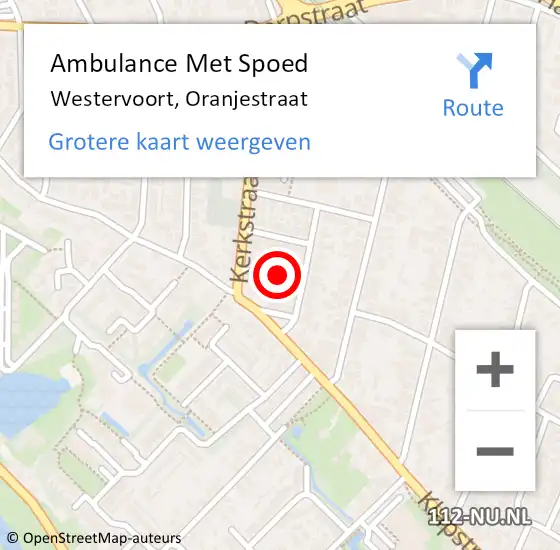 Locatie op kaart van de 112 melding: Ambulance Met Spoed Naar Westervoort, Oranjestraat op 22 juli 2021 10:09