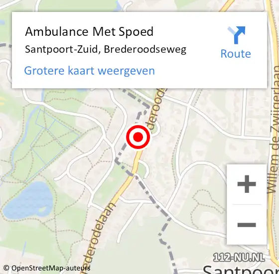 Locatie op kaart van de 112 melding: Ambulance Met Spoed Naar Santpoort-Zuid, Brederoodseweg op 22 juli 2021 11:06