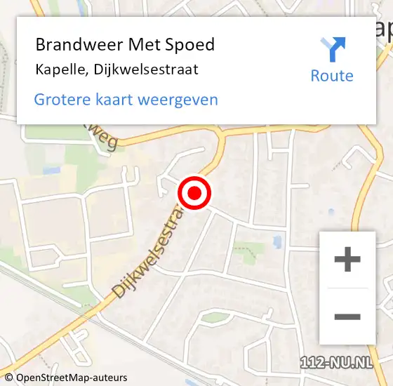 Locatie op kaart van de 112 melding: Brandweer Met Spoed Naar Kapelle, Dijkwelsestraat op 22 juli 2021 11:37