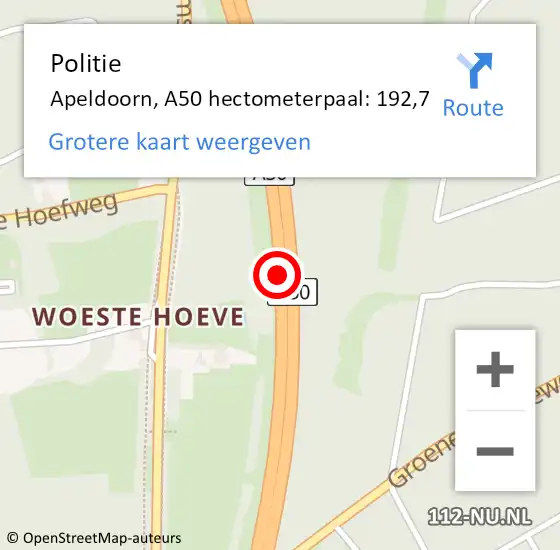 Locatie op kaart van de 112 melding: Politie Apeldoorn, A50 hectometerpaal: 192,7 op 22 juli 2021 11:48