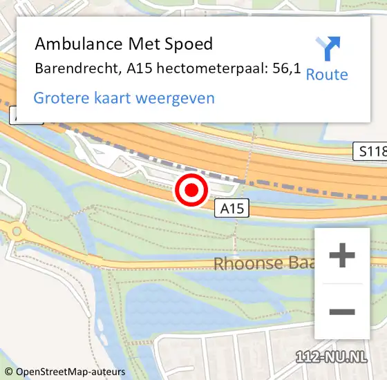 Locatie op kaart van de 112 melding: Ambulance Met Spoed Naar Barendrecht, A15 hectometerpaal: 56,1 op 22 juli 2021 11:57