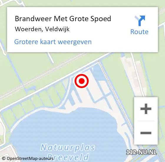 Locatie op kaart van de 112 melding: Brandweer Met Grote Spoed Naar Woerden, Veldwijk op 22 juli 2021 12:03