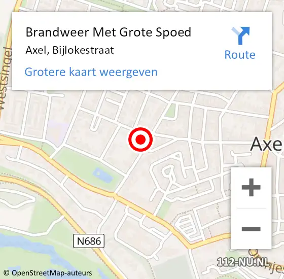 Locatie op kaart van de 112 melding: Brandweer Met Grote Spoed Naar Axel, Bijlokestraat op 22 juli 2021 12:24