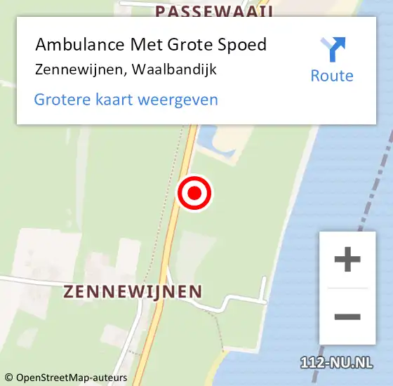 Locatie op kaart van de 112 melding: Ambulance Met Grote Spoed Naar Zennewijnen, Waalbandijk op 22 juli 2021 12:36