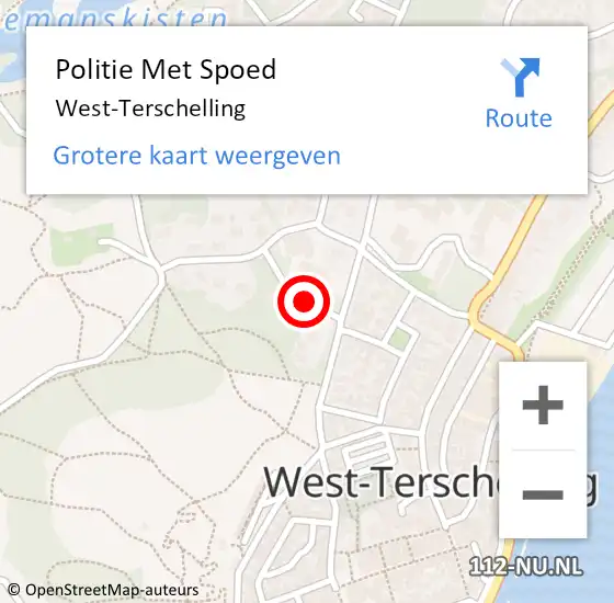 Locatie op kaart van de 112 melding: Politie Met Spoed Naar West-Terschelling op 22 juli 2021 12:42
