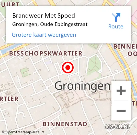Locatie op kaart van de 112 melding: Brandweer Met Spoed Naar Groningen, Oude Ebbingestraat op 22 juli 2021 13:10