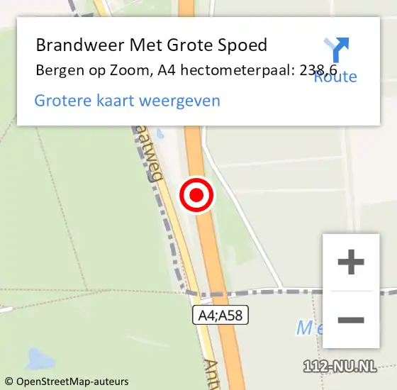 Locatie op kaart van de 112 melding: Brandweer Met Grote Spoed Naar Bergen op Zoom, A4 hectometerpaal: 238,6 op 22 juli 2021 13:13