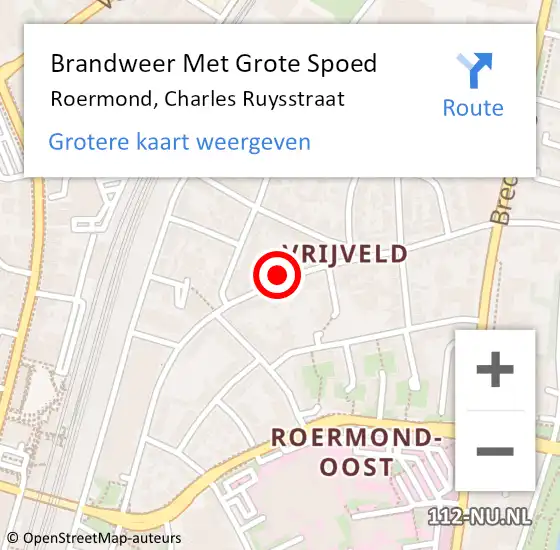 Locatie op kaart van de 112 melding: Brandweer Met Grote Spoed Naar Roermond, Charles Ruysstraat op 22 juli 2021 13:29