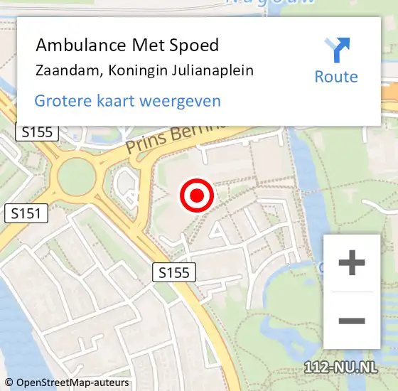 Locatie op kaart van de 112 melding: Ambulance Met Spoed Naar Zaandam, Koningin Julianaplein op 22 juli 2021 13:34