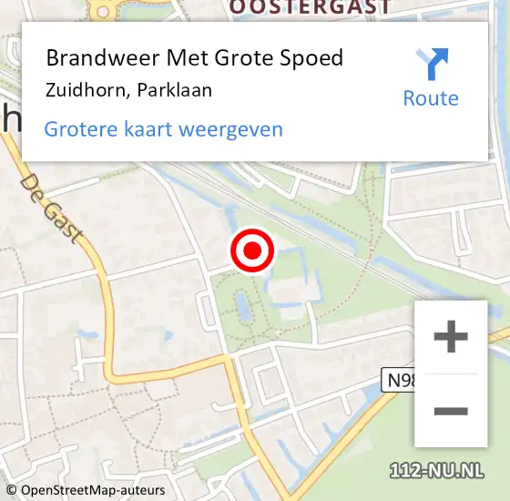 Locatie op kaart van de 112 melding: Brandweer Met Grote Spoed Naar Zuidhorn, Parklaan op 22 juli 2021 13:50