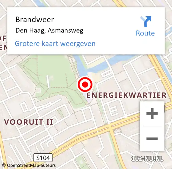 Locatie op kaart van de 112 melding: Brandweer Den Haag, Asmansweg op 22 juli 2021 14:11