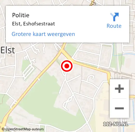 Locatie op kaart van de 112 melding: Politie Elst, Eshofsestraat op 22 juli 2021 14:37