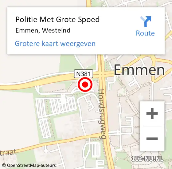 Locatie op kaart van de 112 melding: Politie Met Grote Spoed Naar Emmen, Westeind op 22 juli 2021 14:49