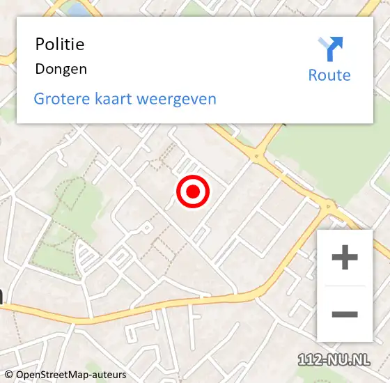 Locatie op kaart van de 112 melding: Politie Dongen op 22 juli 2021 14:53