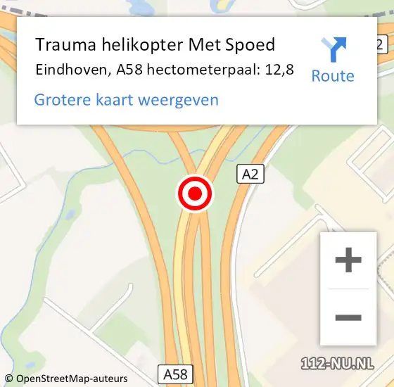 Locatie op kaart van de 112 melding: Trauma helikopter Met Spoed Naar Eindhoven, A58 hectometerpaal: 12,8 op 22 juli 2021 15:00