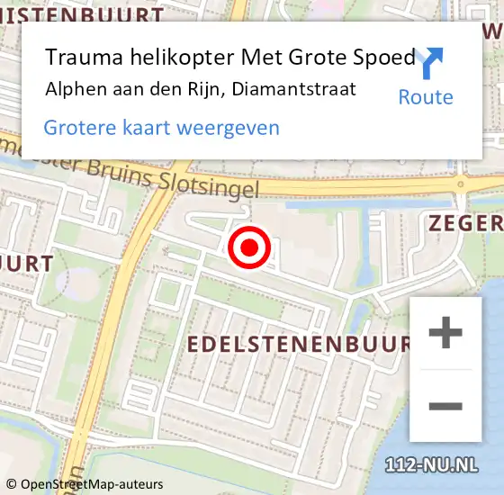 Locatie op kaart van de 112 melding: Trauma helikopter Met Grote Spoed Naar Alphen aan den Rijn, Diamantstraat op 22 juli 2021 15:50