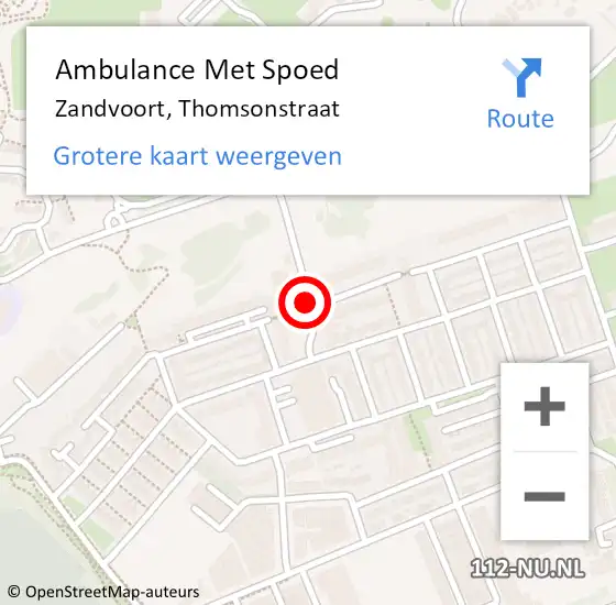 Locatie op kaart van de 112 melding: Ambulance Met Spoed Naar Zandvoort, Thomsonstraat op 22 juli 2021 16:21