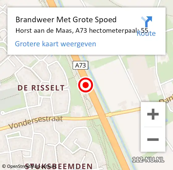 Locatie op kaart van de 112 melding: Brandweer Met Grote Spoed Naar Horst aan de Maas, A73 hectometerpaal: 55 op 22 juli 2021 16:25