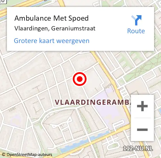 Locatie op kaart van de 112 melding: Ambulance Met Spoed Naar Vlaardingen, Geraniumstraat op 22 juli 2021 16:39