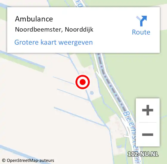 Locatie op kaart van de 112 melding: Ambulance Noordbeemster, Noorddijk op 22 juli 2021 16:39