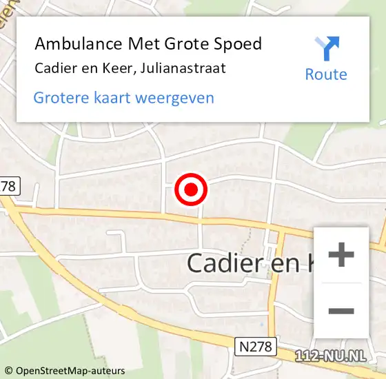 Locatie op kaart van de 112 melding: Ambulance Met Grote Spoed Naar Cadier en Keer, Julianastraat op 17 juni 2014 11:34