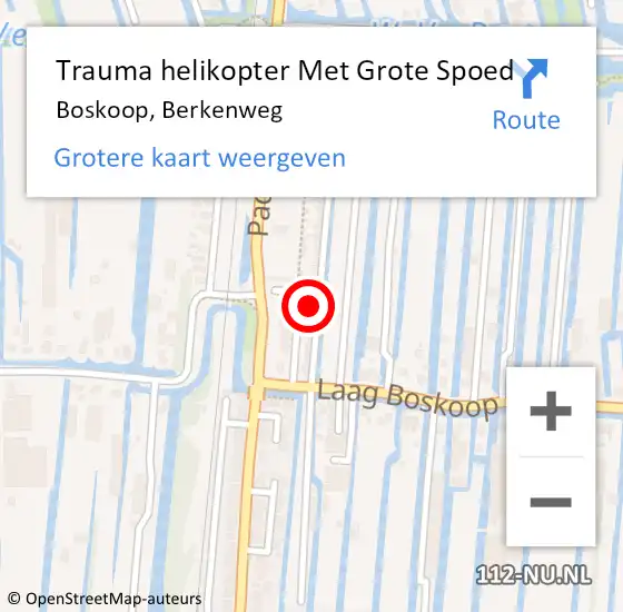 Locatie op kaart van de 112 melding: Trauma helikopter Met Grote Spoed Naar Boskoop, Berkenweg op 22 juli 2021 17:01