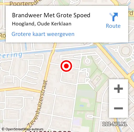 Locatie op kaart van de 112 melding: Brandweer Met Grote Spoed Naar Hoogland, Oude Kerklaan op 22 juli 2021 17:21