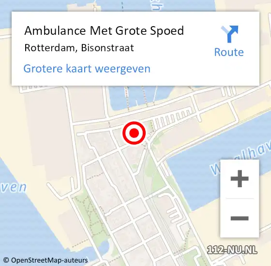 Locatie op kaart van de 112 melding: Ambulance Met Grote Spoed Naar Rotterdam, Bisonstraat op 22 juli 2021 17:32