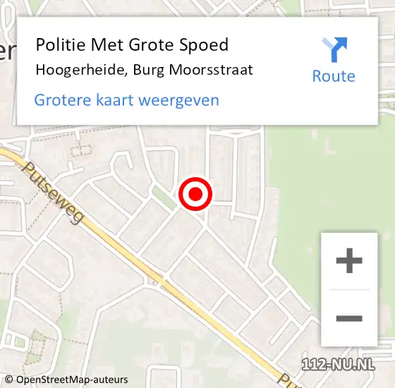 Locatie op kaart van de 112 melding: Politie Met Grote Spoed Naar Hoogerheide, Burg Moorsstraat op 22 juli 2021 18:06