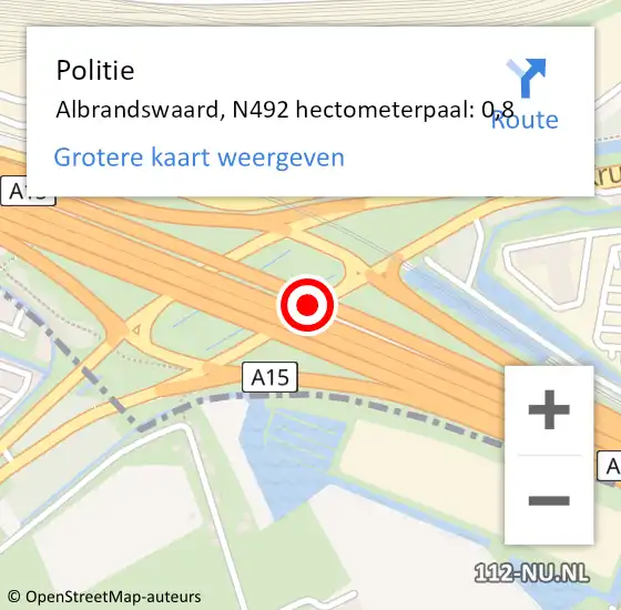 Locatie op kaart van de 112 melding: Politie Albrandswaard, N492 hectometerpaal: 0,8 op 22 juli 2021 18:12