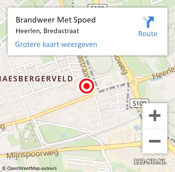 Locatie op kaart van de 112 melding: Brandweer Met Spoed Naar Heerlen, Bredastraat op 22 juli 2021 18:29