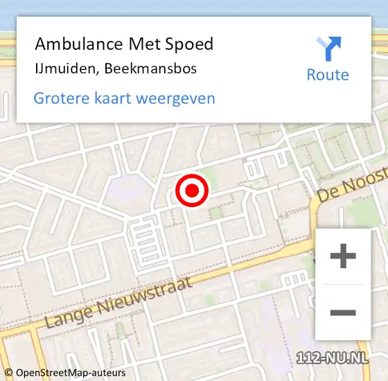 Locatie op kaart van de 112 melding: Ambulance Met Spoed Naar IJmuiden, Beekmansbos op 22 juli 2021 18:42