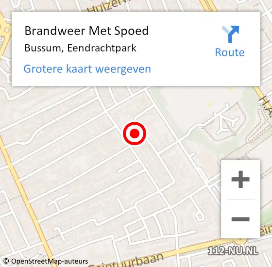 Locatie op kaart van de 112 melding: Brandweer Met Spoed Naar Bussum, Eendrachtpark op 22 juli 2021 18:55