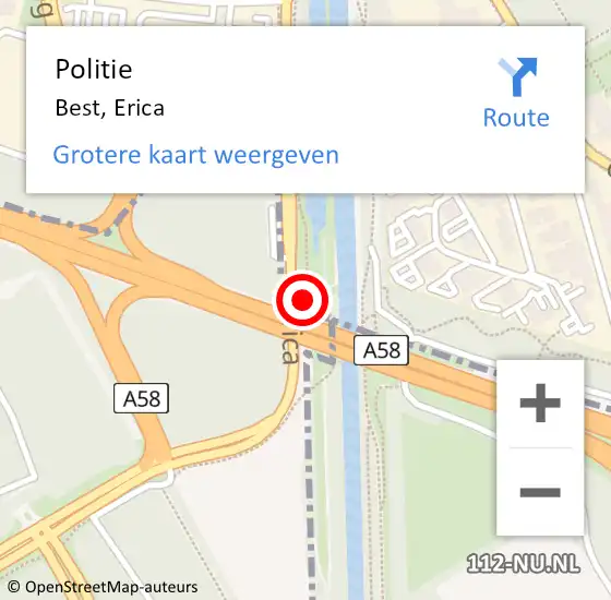 Locatie op kaart van de 112 melding: Politie Best, Erica op 22 juli 2021 19:36