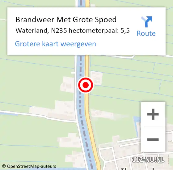 Locatie op kaart van de 112 melding: Brandweer Met Grote Spoed Naar Waterland, N235 hectometerpaal: 5,5 op 22 juli 2021 20:04