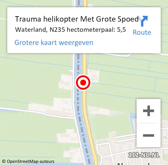 Locatie op kaart van de 112 melding: Trauma helikopter Met Grote Spoed Naar Waterland, N235 hectometerpaal: 5,5 op 22 juli 2021 20:05