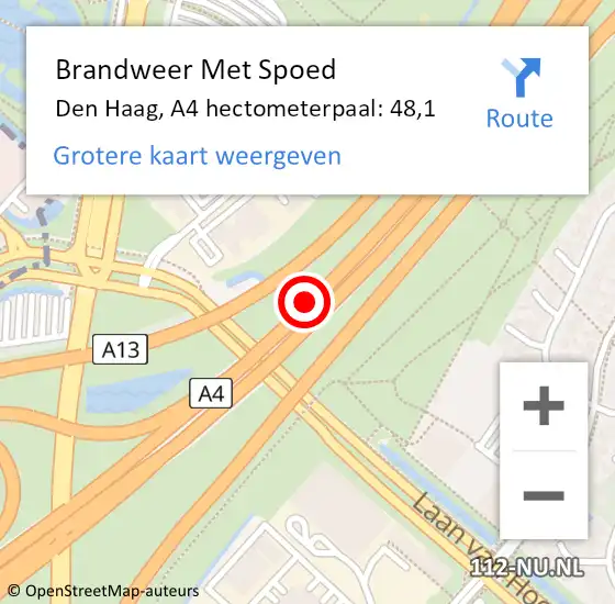 Locatie op kaart van de 112 melding: Brandweer Met Spoed Naar Den Haag, A4 hectometerpaal: 48,1 op 22 juli 2021 20:22