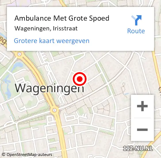 Locatie op kaart van de 112 melding: Ambulance Met Grote Spoed Naar Wageningen, Irisstraat op 22 juli 2021 20:41