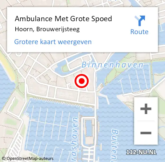 Locatie op kaart van de 112 melding: Ambulance Met Grote Spoed Naar Hoorn, Brouwerijsteeg op 22 juli 2021 21:05