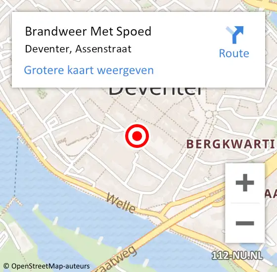 Locatie op kaart van de 112 melding: Brandweer Met Spoed Naar Deventer, Assenstraat op 22 juli 2021 21:16