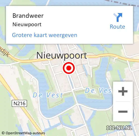 Locatie op kaart van de 112 melding: Brandweer Nieuwpoort op 22 juli 2021 21:39