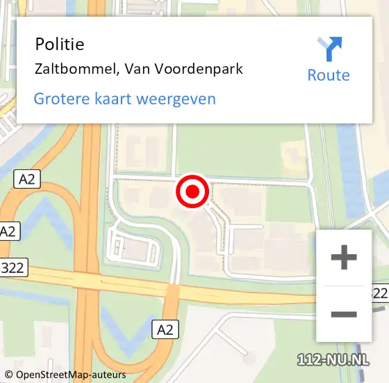 Locatie op kaart van de 112 melding: Politie Zaltbommel, Van Voordenpark op 22 juli 2021 22:02