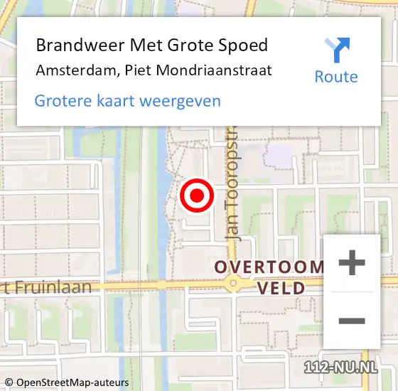 Locatie op kaart van de 112 melding: Brandweer Met Grote Spoed Naar Amsterdam, Piet Mondriaanstraat op 22 juli 2021 22:45