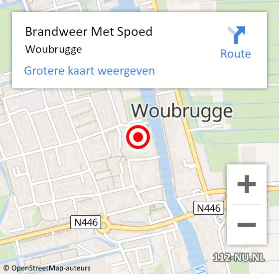 Locatie op kaart van de 112 melding: Brandweer Met Spoed Naar Woubrugge op 22 juli 2021 22:48