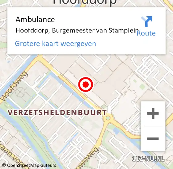 Locatie op kaart van de 112 melding: Ambulance Hoofddorp, Burgemeester van Stamplein op 22 juli 2021 23:22