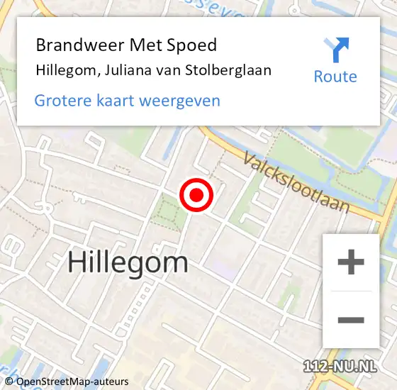 Locatie op kaart van de 112 melding: Brandweer Met Spoed Naar Hillegom, Juliana van Stolberglaan op 22 juli 2021 23:32