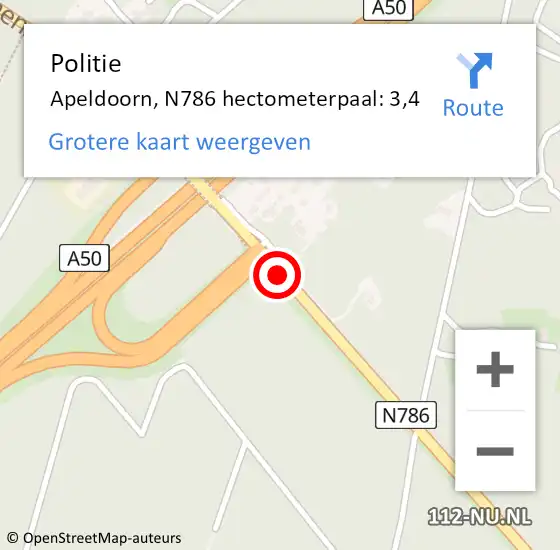 Locatie op kaart van de 112 melding: Politie Apeldoorn, N786 hectometerpaal: 3,4 op 22 juli 2021 23:57