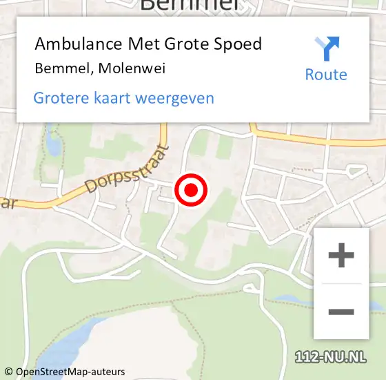 Locatie op kaart van de 112 melding: Ambulance Met Grote Spoed Naar Bemmel, Molenwei op 23 juli 2021 00:17