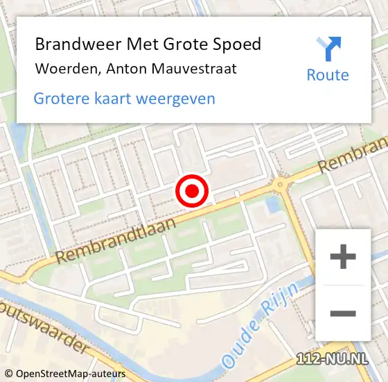 Locatie op kaart van de 112 melding: Brandweer Met Grote Spoed Naar Woerden, Anton Mauvestraat op 23 juli 2021 00:38